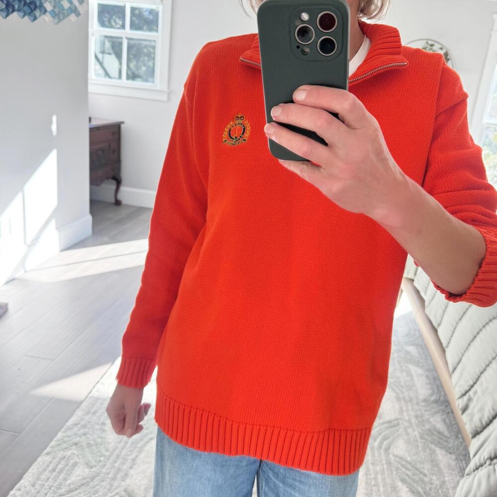 Lauren Ralph Lauren Men's | Unisex Orange Quarter Zip Sweater Size M
